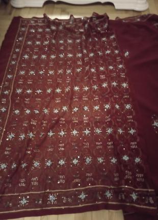 Нежное красивое сари с вышивкою, индийский наряд7 фото
