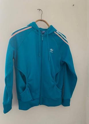 Худі zip adidas капішон синя 3 полоски жіноча розмір uk16 м-л1 фото