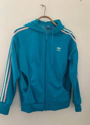 Худі zip adidas капішон синя 3 полоски жіноча розмір uk16 м-л4 фото