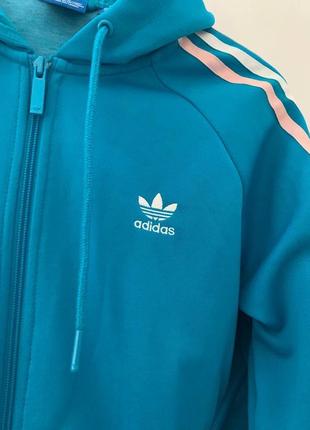 Худі zip adidas капішон синя 3 полоски жіноча розмір uk16 м-л7 фото