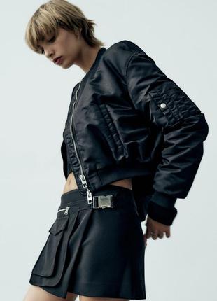 Zara укорочена нейлонова куртка-бомбер, вітровка, плащ2 фото
