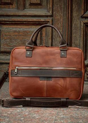 Коричневый кожаный мужской саквояж. кожаная дорожная сумка4 фото