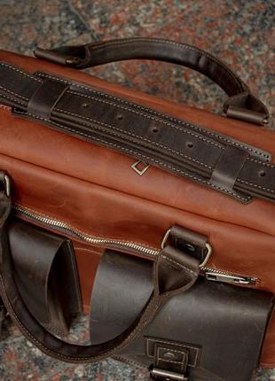 Коричневый кожаный мужской саквояж. кожаная дорожная сумка8 фото