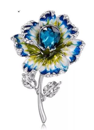 Брошка квітка блакитна з каменем