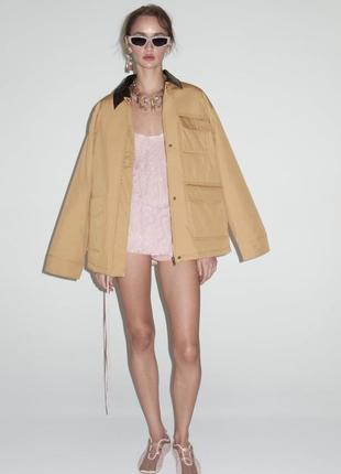 Zara стеганая куртка с контрастным воротником, ветровка, рубашка, плащ, парка5 фото