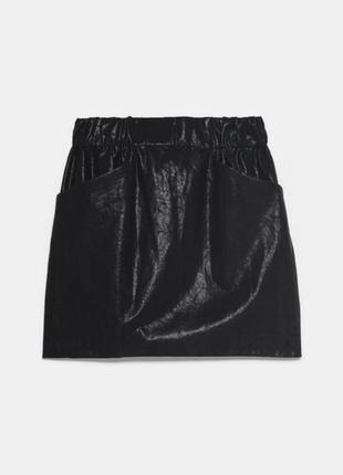 Черная короткая кожаная юбка прямая мини юбка женская6 фото