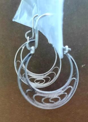 Вінтажні старовинні срібні сережки підкови лунниці кільця калачі скань філігрань6 фото