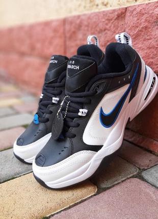 Чоловічі кросівки nike air monarch білі з чорним та синім  | smb