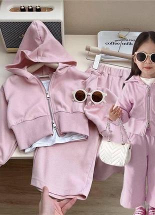 Стильний костюм для дівчинки кофта з капюшоном на змійці та штани палаццо