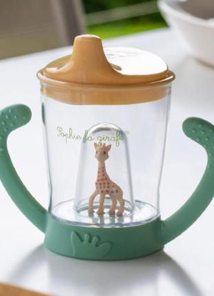 Чашка - непроливайка с жирафой софи (с бежевой крышкой)3 фото