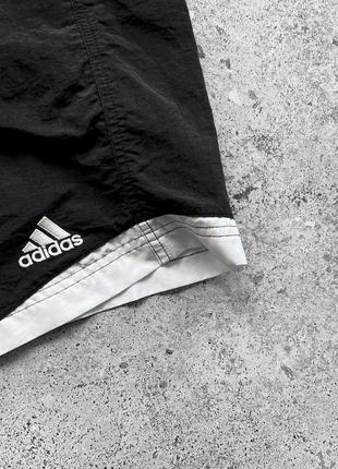Adidas men's vintage black nylon shorts 3-stripes embroidered logo винтажные, черные, нейлоновые шорты5 фото