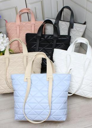 Женская стильная и качественная сумка шоппер из эко кожи голубая7 фото