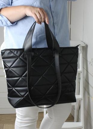 Женская стильная и качественная сумка шоппер из эко кожи голубая8 фото