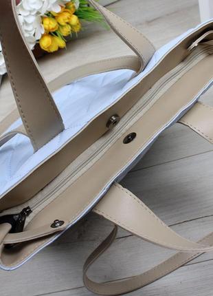 Женская стильная и качественная сумка шоппер из эко кожи голубая4 фото