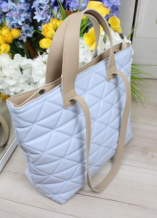 Женская стильная и качественная сумка шоппер из эко кожи голубая2 фото