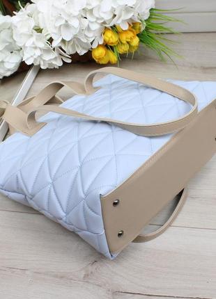 Женская стильная и качественная сумка шоппер из эко кожи голубая3 фото
