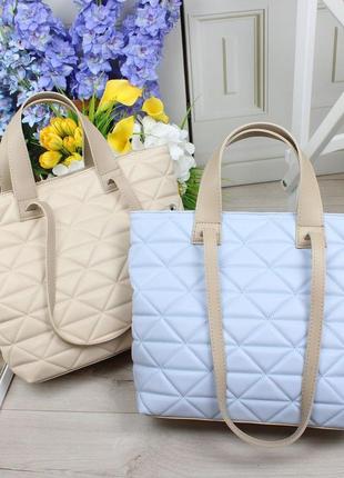 Женская стильная и качественная сумка шоппер из эко кожи голубая5 фото