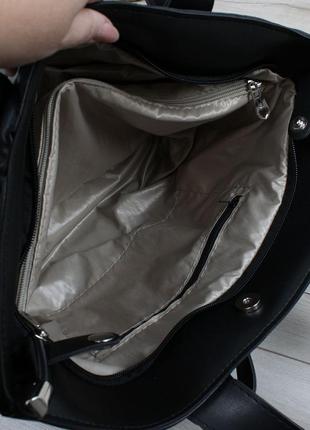 Женская стильная и качественная сумка шоппер из эко кожи голубая9 фото