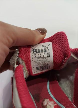 Кросовки puma кожаные белого цвета с малиново-голубыми вставками 25 размер8 фото