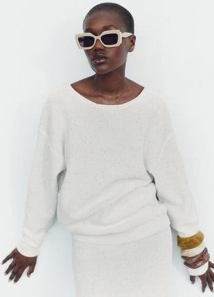 Трикотажный свитер белый с блестками zara new1 фото