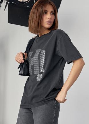 Трикотажная футболка с надписью hi из термостраз3 фото