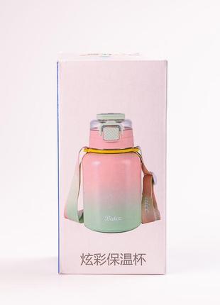 Термос из нержавеющей стали baicc с трубочкой и ремешком желтый градиент (600 мл)...