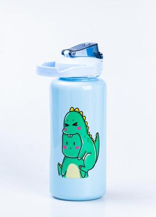 Пляшка для води дракоша набір 3в1 з дозатором 0.5 л 0.9 л 0.2 л синій3 фото