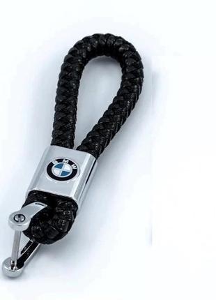 Брелок плетений автомобільний uni з логотипом bmw (бмв) чорний