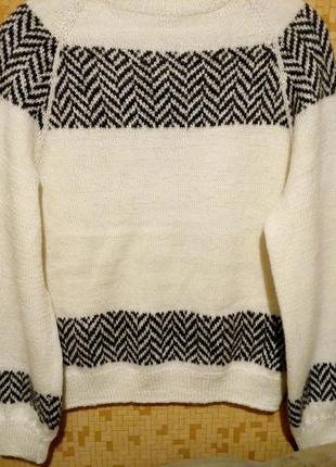 В'язаний жакардовий білий светр, джемпер ручна робота
