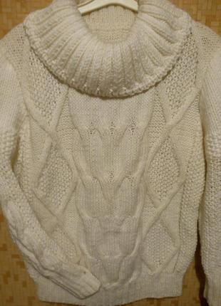 В'язаний білий светр з аранами ручна робота1 фото
