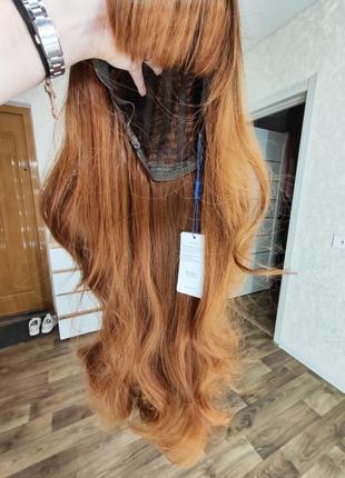 Руда довга перука, рыжий длинный парик с челкой2 фото