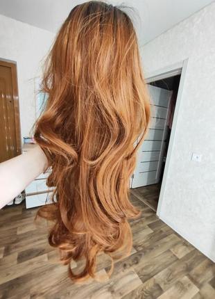 Руда довга перука, рыжий длинный парик с челкой3 фото