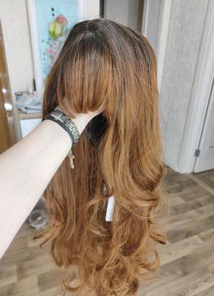 Руда довга перука, рыжий длинный парик с челкой5 фото