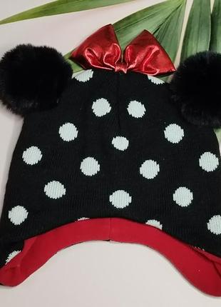 Красива шапка міні в горошок з бантом disney 18/24 міс