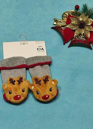 Шкарпетки махрові c&a для новонароджених олені об'ємні