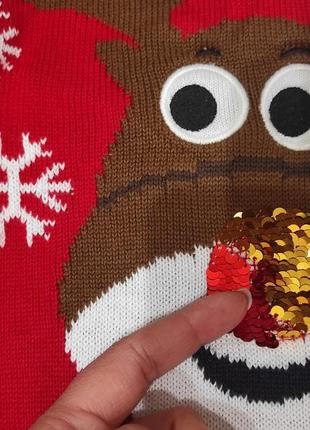 Красивий яскравий новорічний светр c&a 8 років з оленем паєтки-пе3 фото