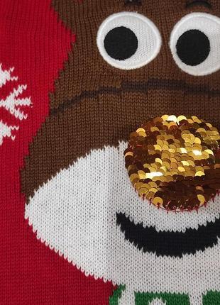 Красивий яскравий новорічний светр c&a 8 років з оленем паєтки-пе5 фото