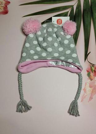 Красива шапка в горошок із бубонами cool club 18/24 міс