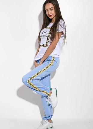 Новые стильные женские спортивные штаны бананы джоггеры голубого цвета с лампасами2 фото