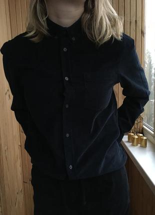 Черная (темно-синяя) вельветовая рубашка h&m 🌑