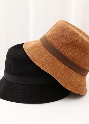 Вельветова панама капелюх коричнева6 фото