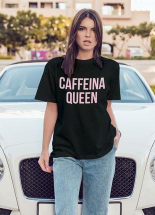 Чорна жіноча футболка у вільному крої "caffeina queen"1 фото