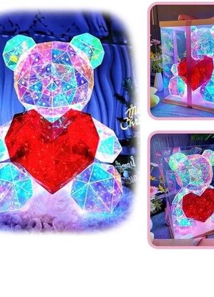 Хрустальный медвежонок геометрический мишка 3d led teddy bear ночник с красным сердцем 25 см3 фото