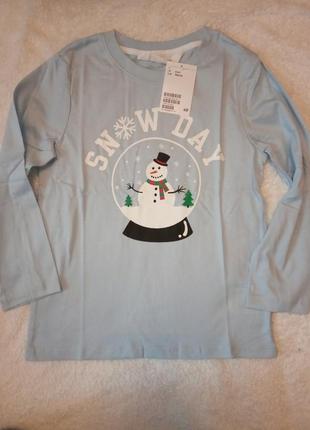 H&m новогодний зимний реглан для мальчика снеговик костюм снеговика  110/116 4-6 лет новорічний реглан зима