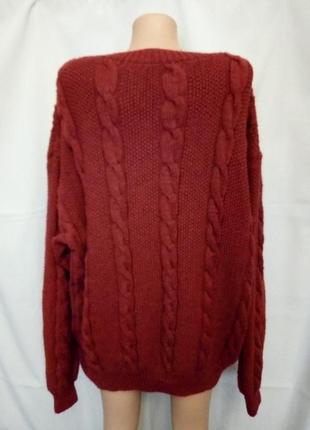 Вязаный свитер с косами оверсайз крупная вязка объёмный ручная, большой размер №5kt3 фото