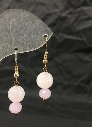 Сережки з натуральним каменем кварц рожевий