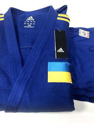 Кимоно для дзюдо champion ii с лицензией ijf | синий/желтые полосы | adidas j-ijfb-smu