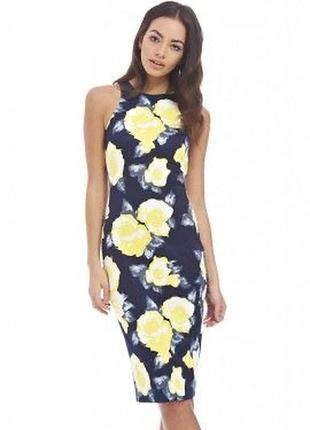 Сукня міді футляр синє в жовті троянди красиве елегантне