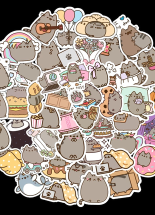 50 шт. наклейки стікери товстий милий котик pusheen cat сірий кіт1 фото