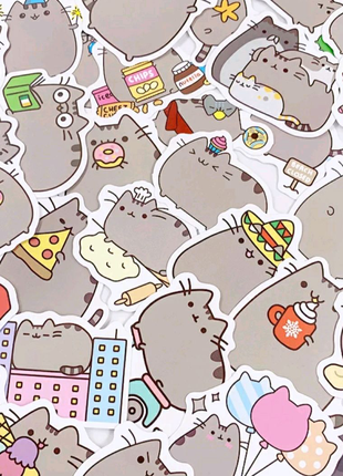 50 шт. наклейки стікери товстий милий котик pusheen cat сірий кіт3 фото